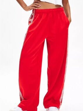 Nwot BDG Red Wide-Leg Track Pants with stars Side Stripe.